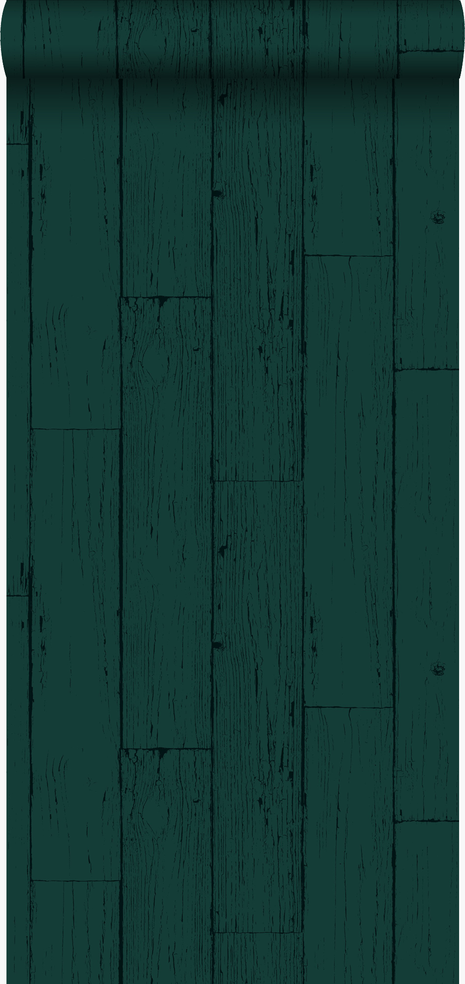 Papel pintado tablas de madera desgastada, alterada, resistida vintage verde esmeralda - 53 cm x 10,05 m - origin wallcoverings