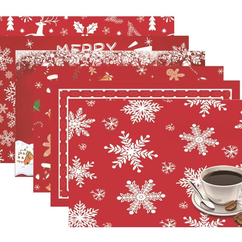 Zestaw 6 podkładek świątecznych, dekoracja stołu świątecznego z PVC, antypoślizgowe podkładki, na przyjęcia bożonarodzeniowe, święta, wesela i kolacje