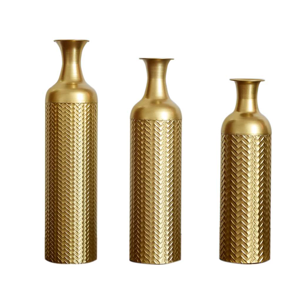 Grand vase métallique sur pied 83/65/50 cm – Set de 3 vases empilables pour fleurs sèches et pampas, décoration élégante salon et chambre - 4