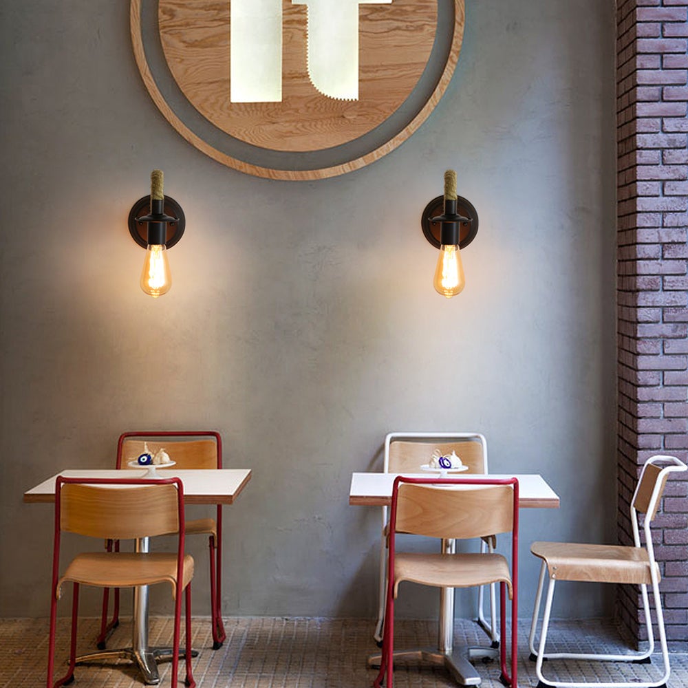 GOECO 2 Packs Applique Murale Vintage, Lampe Murale Corde de Chanvre, E27 Rétro Applique Murale Interieur pour Couloir Loft Chambre Café Bar - 5