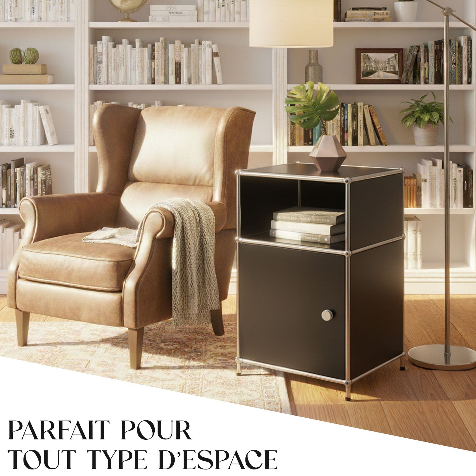 Étagère métal chromé design épuré, Concept Epuré MK-040 : 3 étages, 40 x 40 x 65 cm, Noir - 2