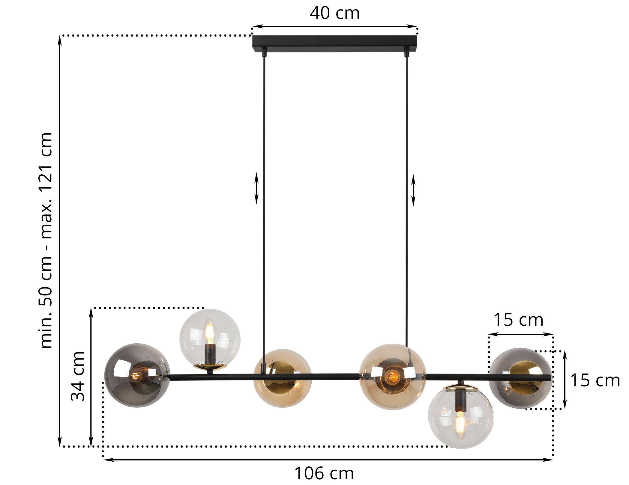 Lampa sufitowa wisząca Siena czarna modern 6xE14 klosz kula mieszany/złoty Light Home LH - 6