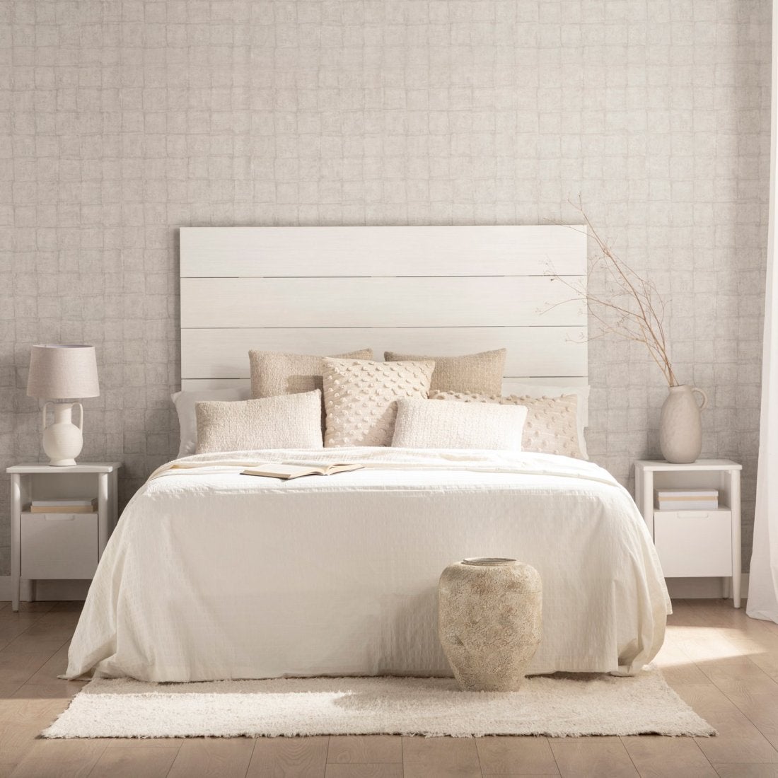 Cabecero doble efecto madera blanco 162x80 cm - 4