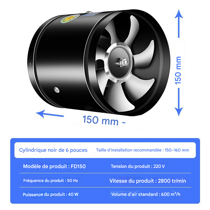 Ventilatore Di Scarico Da Muro In Metallo 160 Mm – 600 M³/h, Silenzioso, Per Bagno, Cucina E Cantina, Con Interruttore Integrato