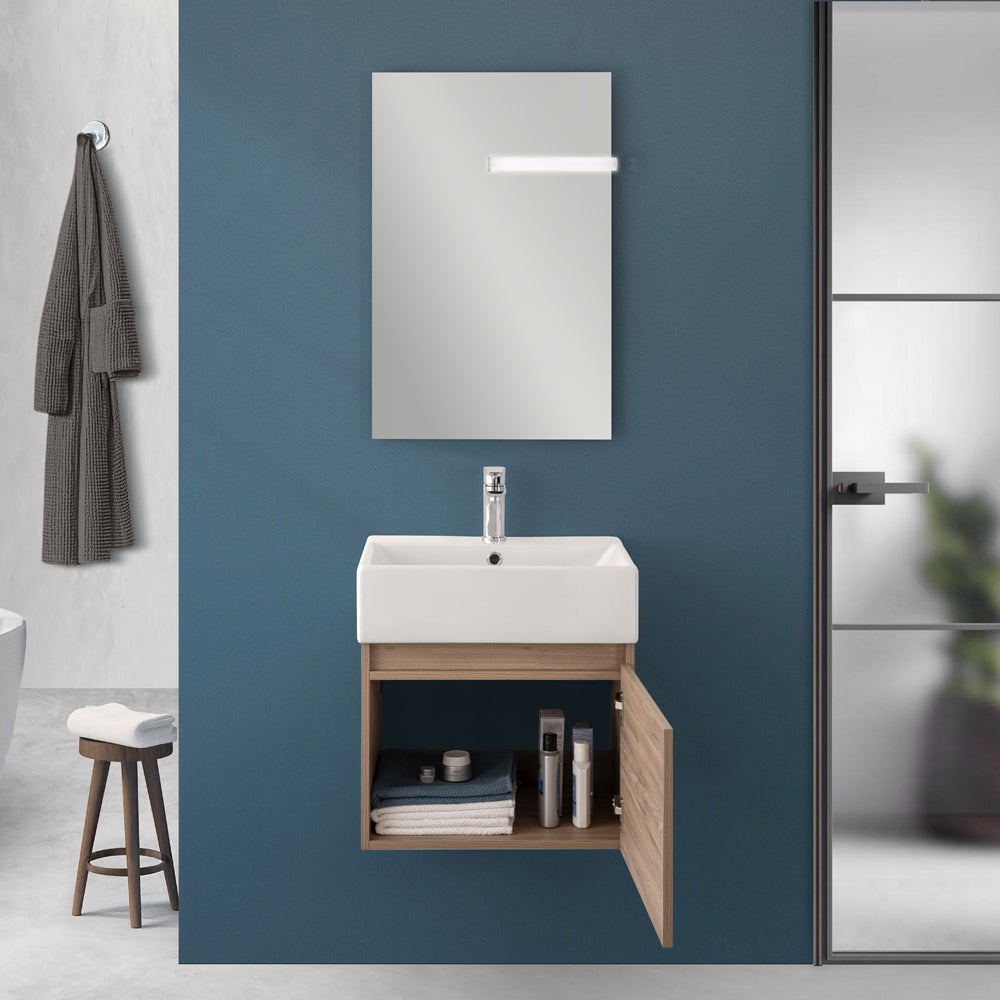 Mobiletto bagno sospeso 50 cm salvaspazio rovere 1 anta Kira - 5