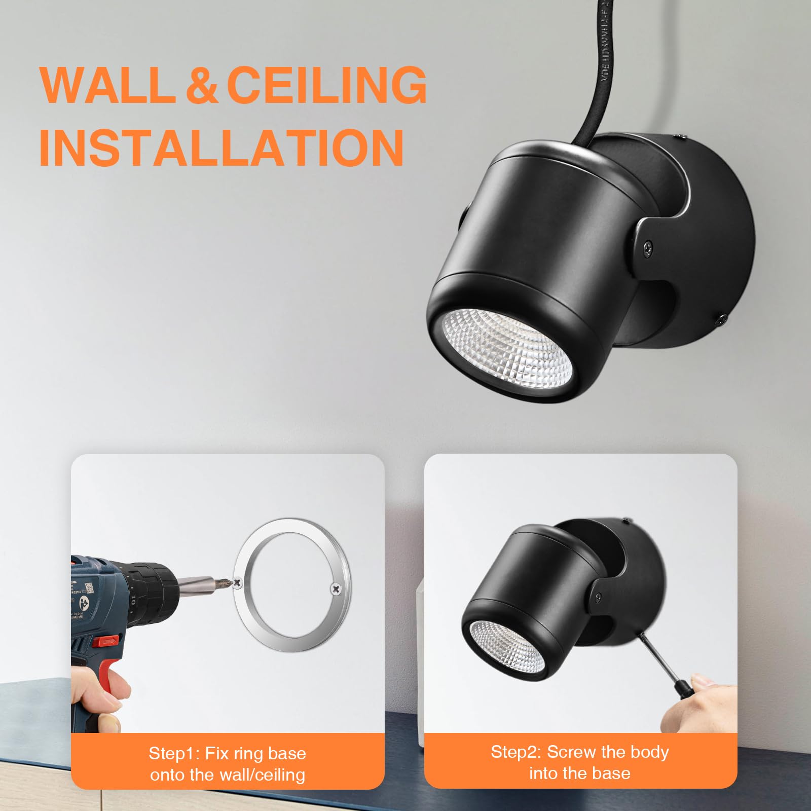 Spot LED, 3 températures de couleur, 3 W, plug-in avec fonction mémoire, lampadaires d'intérieur avec télécommande, intensité variable - 3