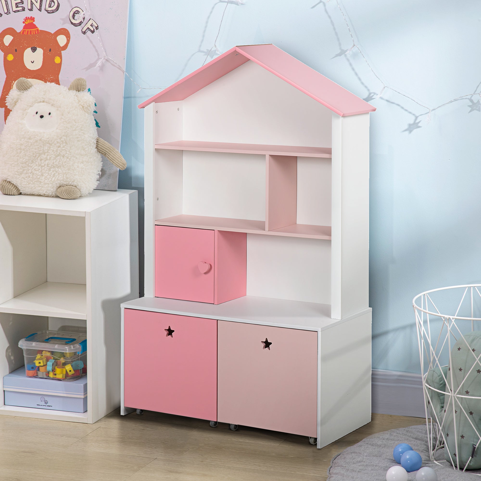 Libreria Bambini HOOBRO 90cm - Scaffale Giocattoli Bianco 5 Ripiani