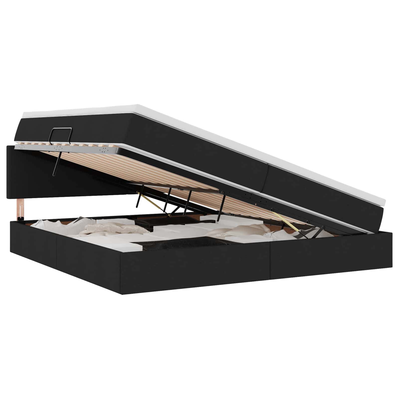 Lit avec rangement et matelas, en velours noir, pour la chambre, 200 × 200 cm - 2
