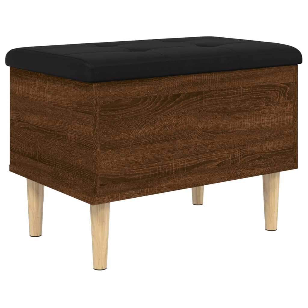 Banco Con Almacenaje De Madera De Ingeniería - Roble Marrón, 82x42x45 Cm, Cojín Incluido, Ideal Para Pasillo O Salón