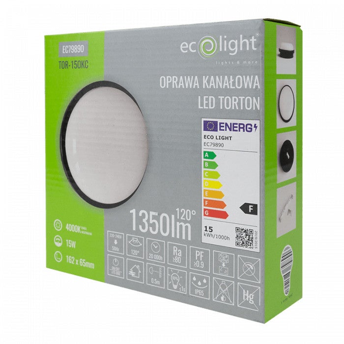 Plafon Torton okrągły czarno-biały LED 15W 4000K 1350lm wym: 6,5 x 16,2 cm IP65 tworzywo sztuczne Ecolight - 4