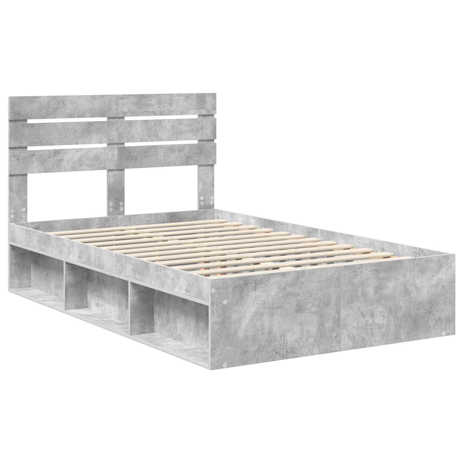 Cadre de lit gris béton 135 x 190 cm en pin massif - 4