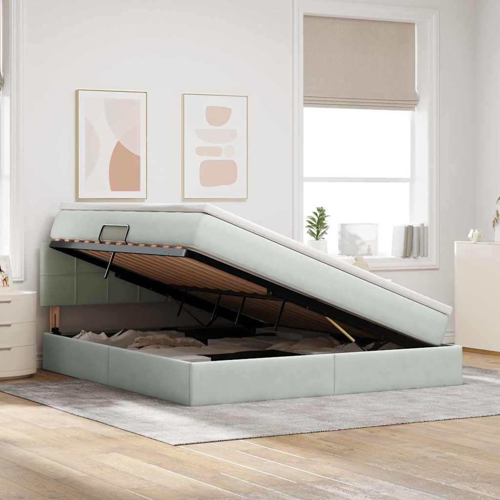Lit de rangement gris clair, 180 x 200 cm, en velours - 4