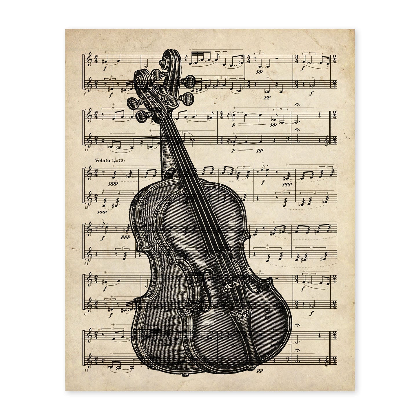 Affiches D'objets Vintage. Lemina Violon Avec Des Images D'objets Et D'instruments Vintage, Avec Des Définitions En Espagnol. Cadre Noir A4 - 2