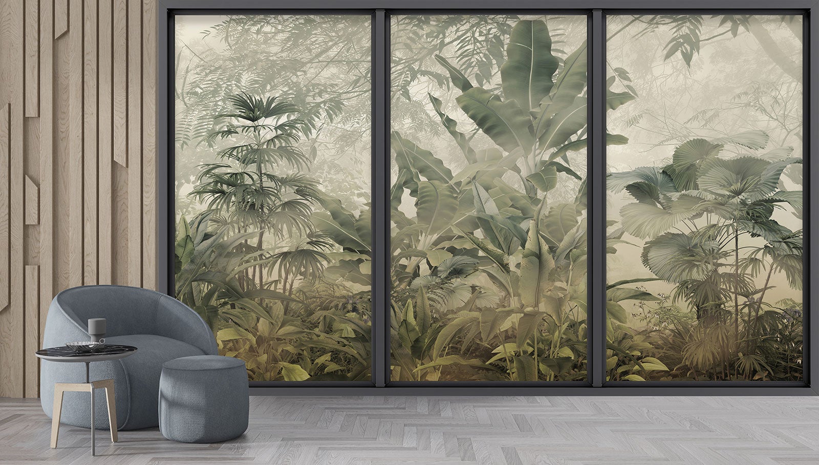 Papier peint panoramique intissé décoratif Trompe l'oeil baie vitrée - Jungle - L260 cm x H156 cm - 4