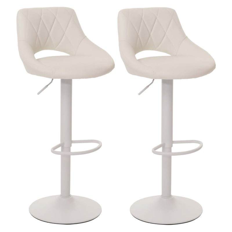 Zestaw 2 stołków barowych HWC-N64, stołek barowy, obrotowy podnóżek, imitacja skóry, metal ~ biały