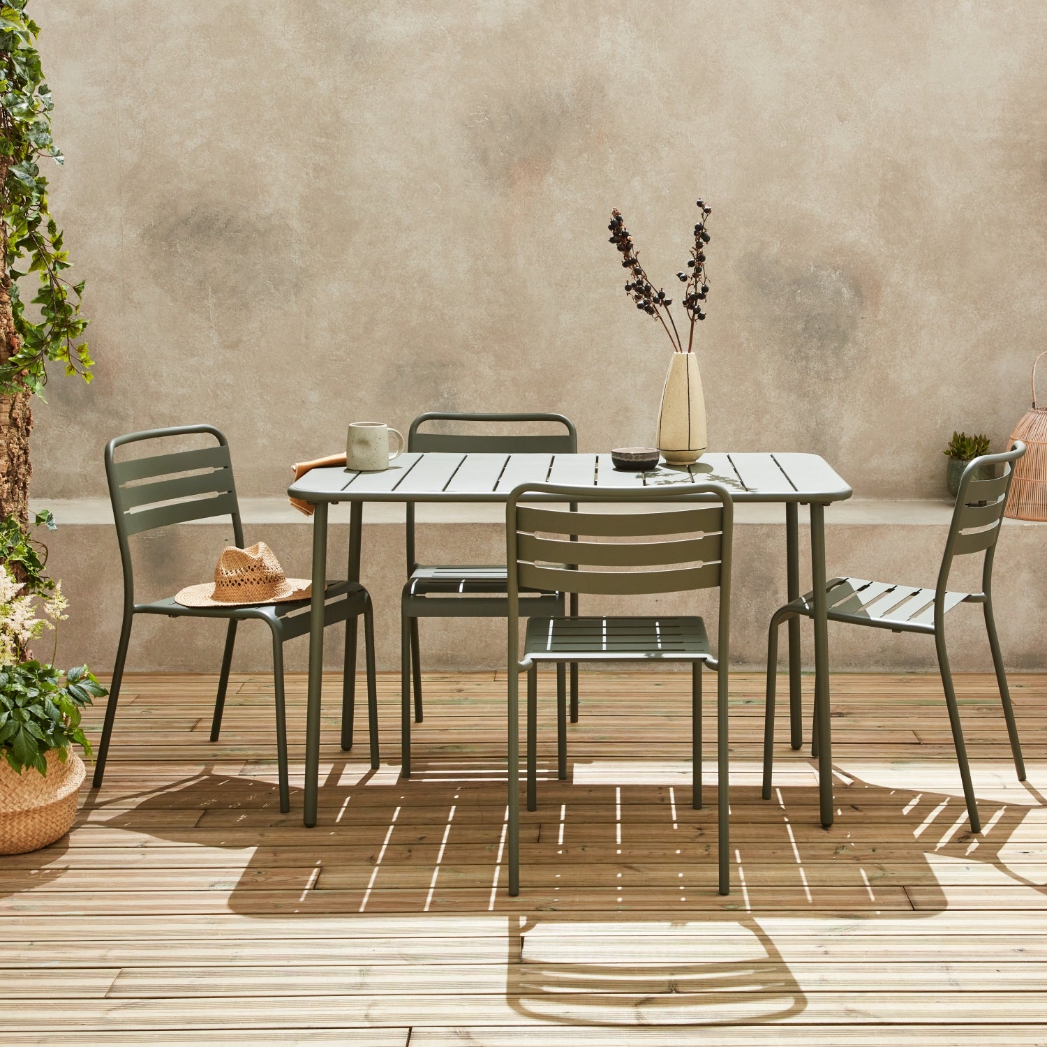Table de jardin métal + 4 assises kaki en acier. Amelia. 120x70xH72.5cm (12.2kg) AMÉLIA - 6