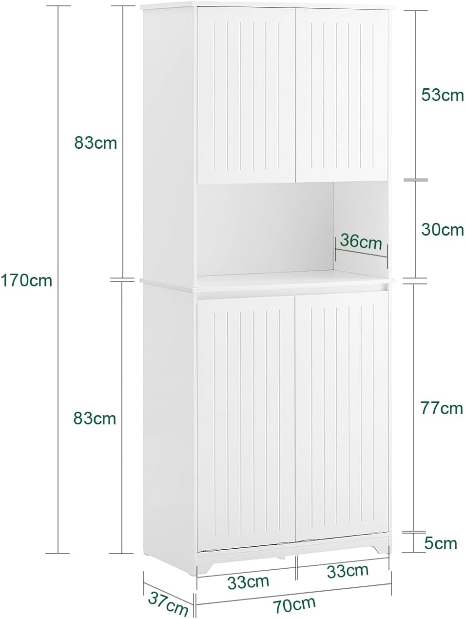 SoBuy Armoire de Salle de Bain Haute avec Sac à Linge, Colonne Meuble Salle de Bain avec Portes, 2 Paniers à Linge Amovibles, Blanc, BZR150-W - 3