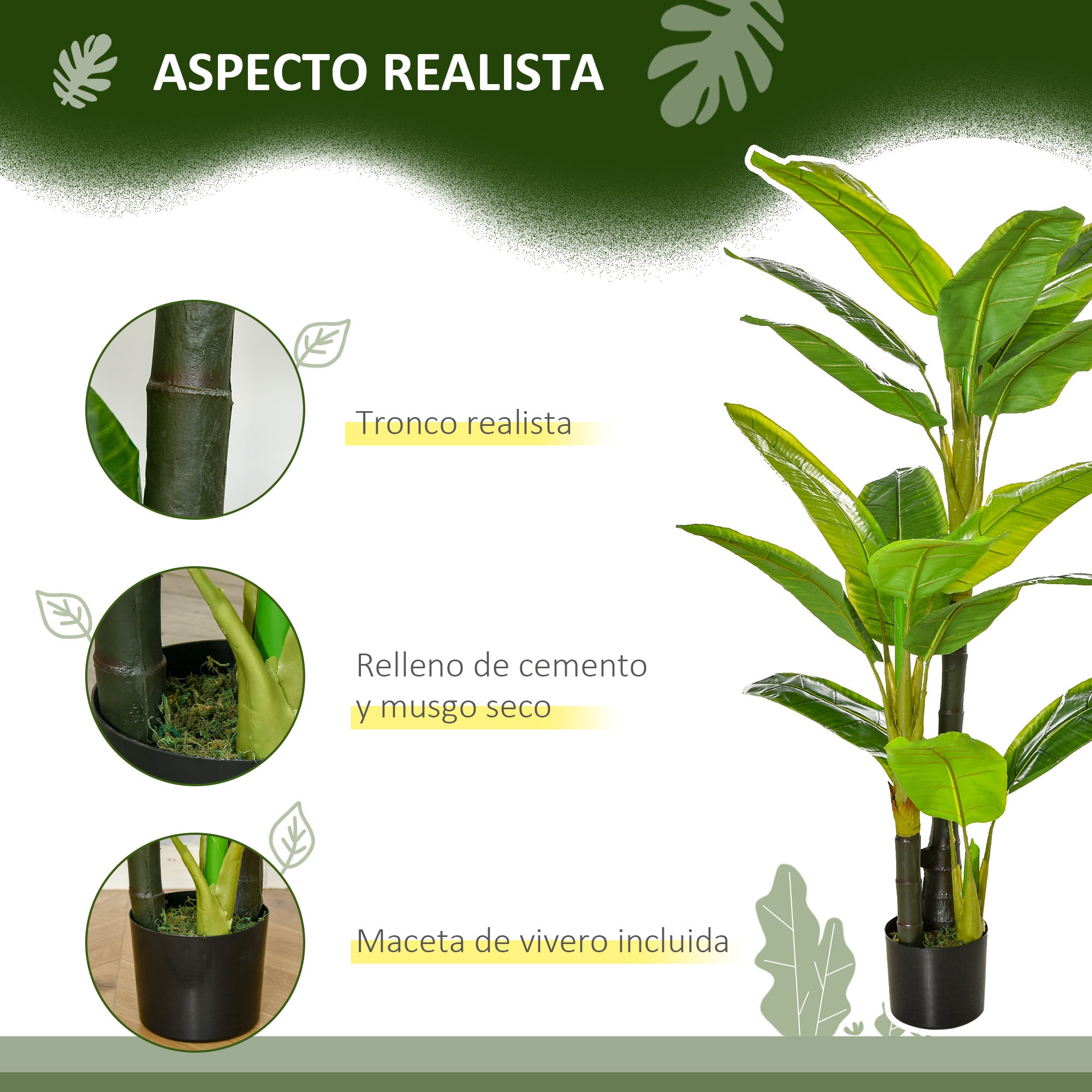 Bananier artificiel de 150 cm avec pot et 18 feuilles, plante artificielle pour la décoration intérieure (terrasse, jardin, salon), vert - 6