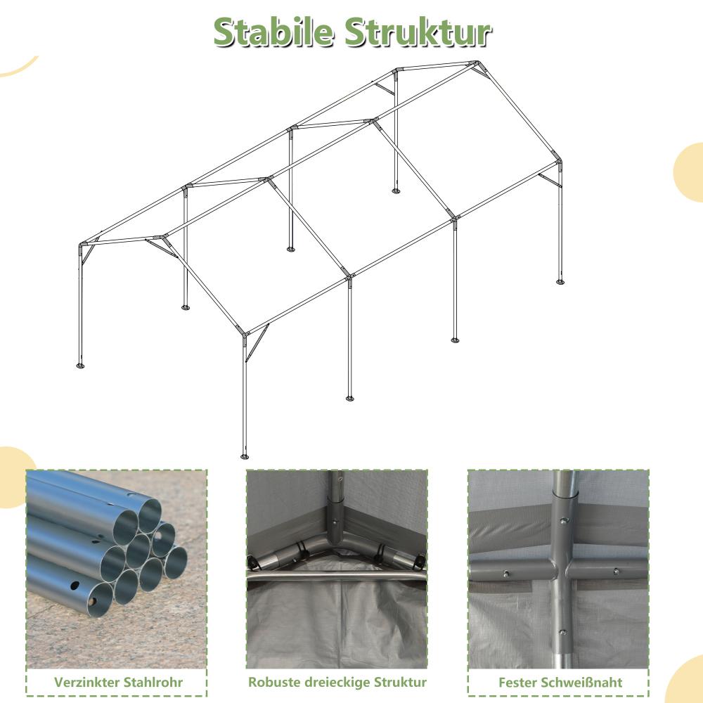 Tente Garage Carport 3x6m - Gris, Fenêtres Coulissantes, Murs et Toit Amovibles - 5
