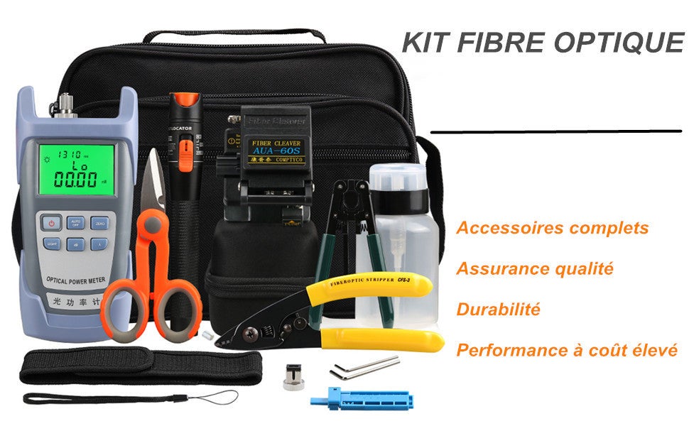 GOECO 16pcs/kit Outils à Fibre FTTH avec Photomètre Fibre Optique, Cliveuse Fibre Optique AUA-60S, Localisateur visuel de défauts 10 km - 5