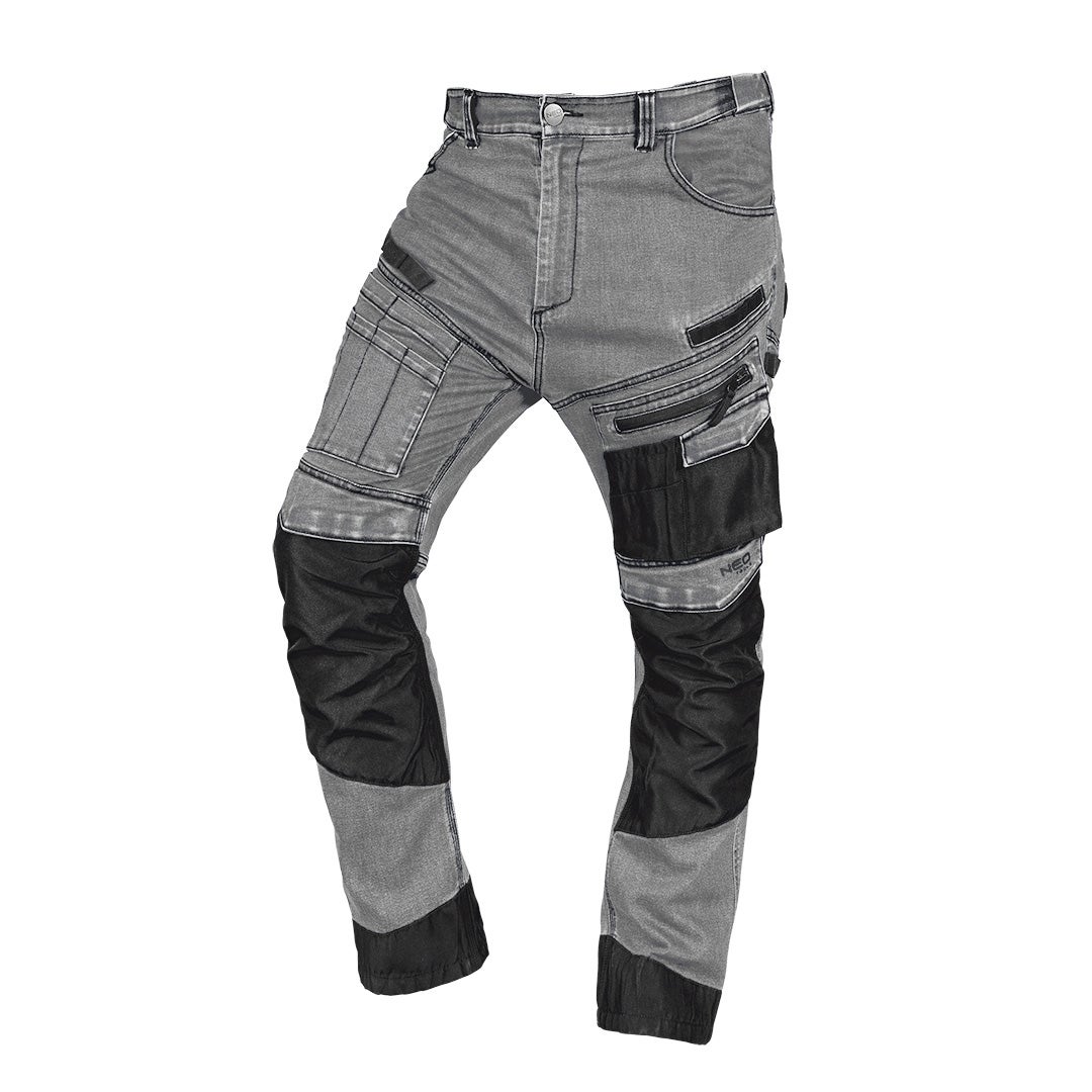 Spodnie robocze DENIM, wzmocnienia Oxford, szare, r. S NEO TOOLS