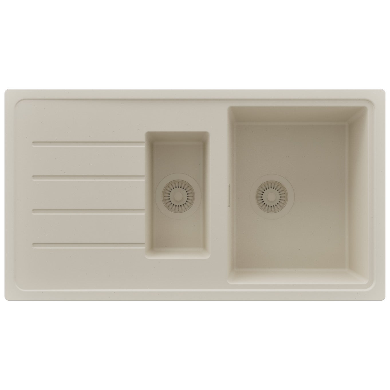 Zlewozmywak Beżowy 90x50cm, Zlew Kuchenny 1,5 Komorowy + Syfon, Nablatowy do szafki od 60cm - Kopenhaga Duo PRIMAGRAN