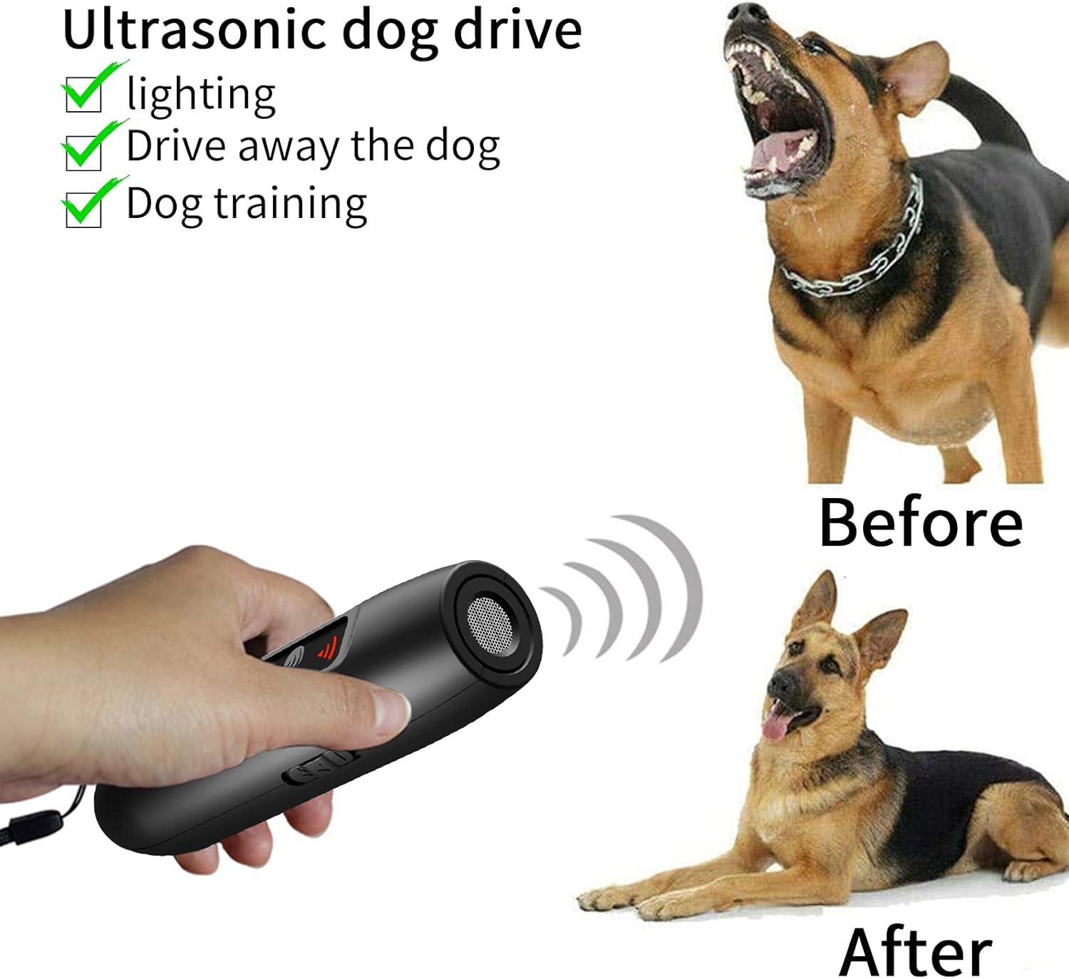Repelente ultrasónico para perros, control remoto, dispositivo de entrenamiento de comportamiento, linterna LED con 3 canales de alta frecuencia - 2