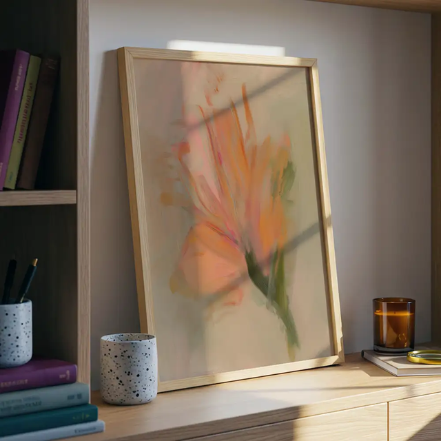 DekoArte – Cuadro floral abstracto 40x50 cm | Cuadro con marco de madera natural incluido | Tonos cálidos y pinceladas expresivas hechas en España
