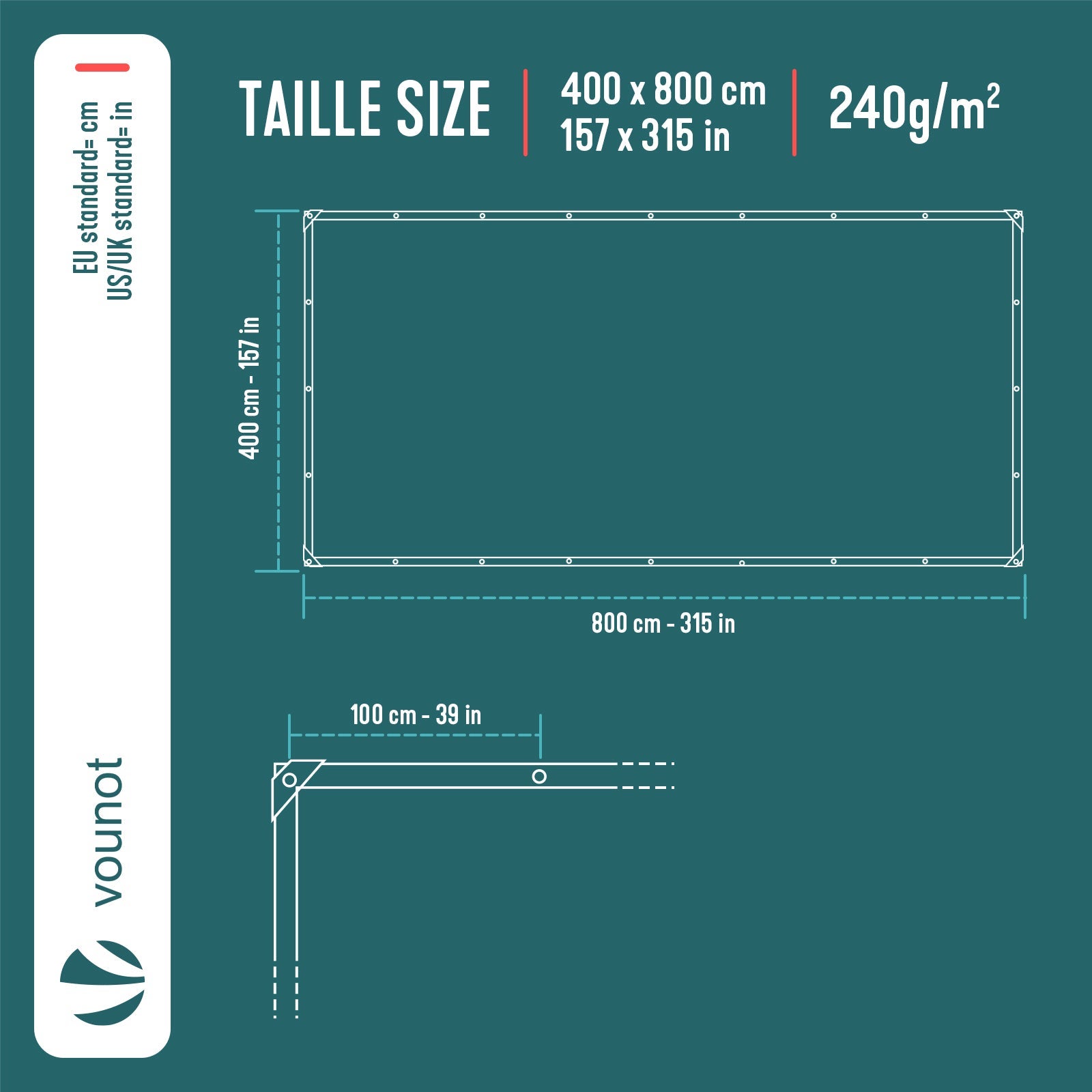 Bâche de protection en polyéthylène 240g/m² - 4x8m gris et noir - imperméable et anti-UV - VOUNOT® - 3