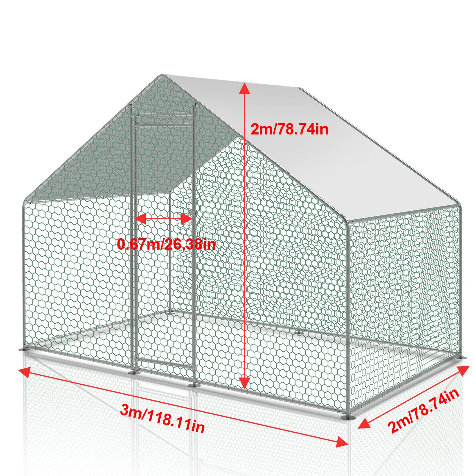 Recinto para galinheiro Parque de malha de 6 m² 3x2 M aço galvanizado Recinto de parque para animais - 3