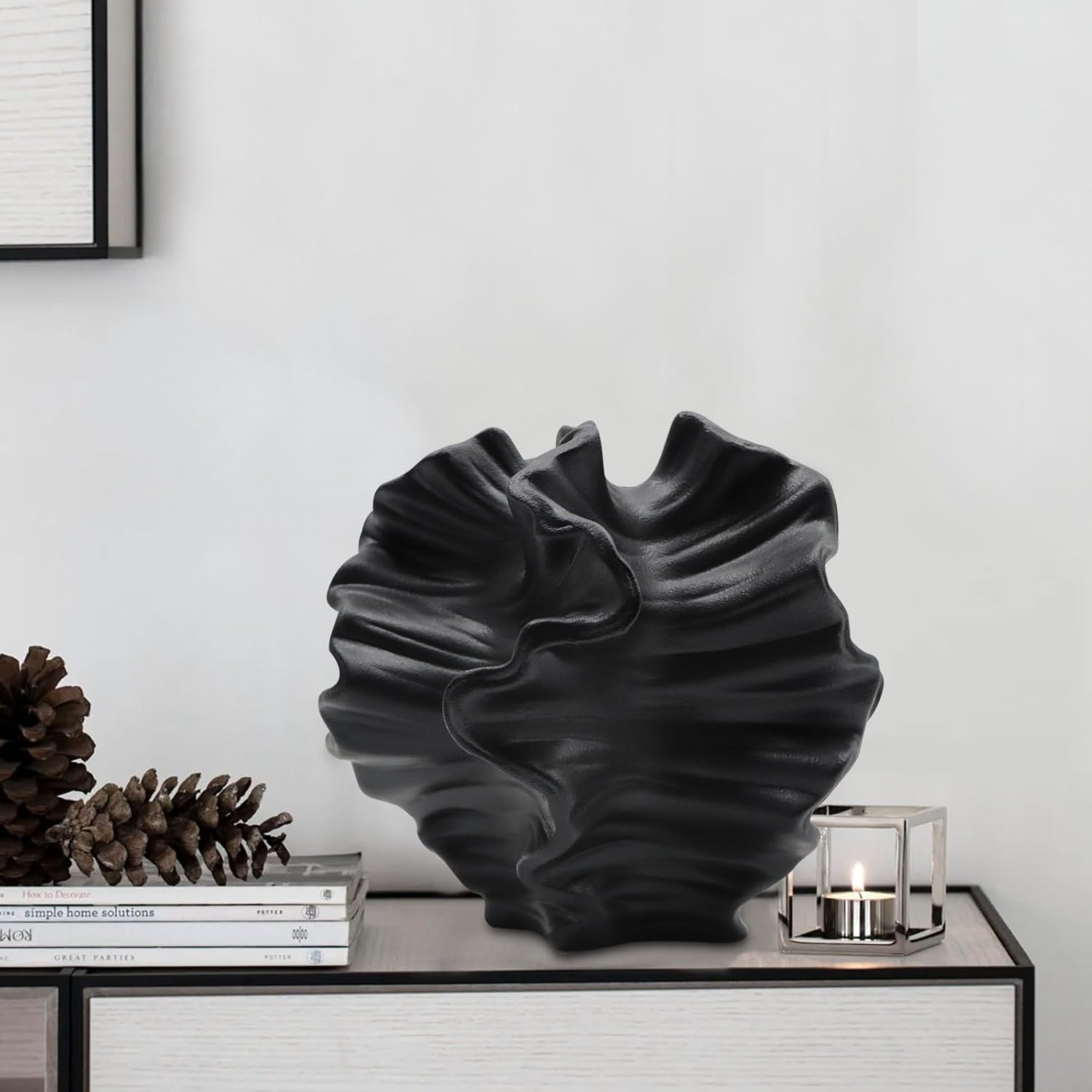Czarny ceramiczny wazon na kwiaty, prosty, nordycki styl boho, odpowiedni do salonu, kuchni, sypialni i biura.