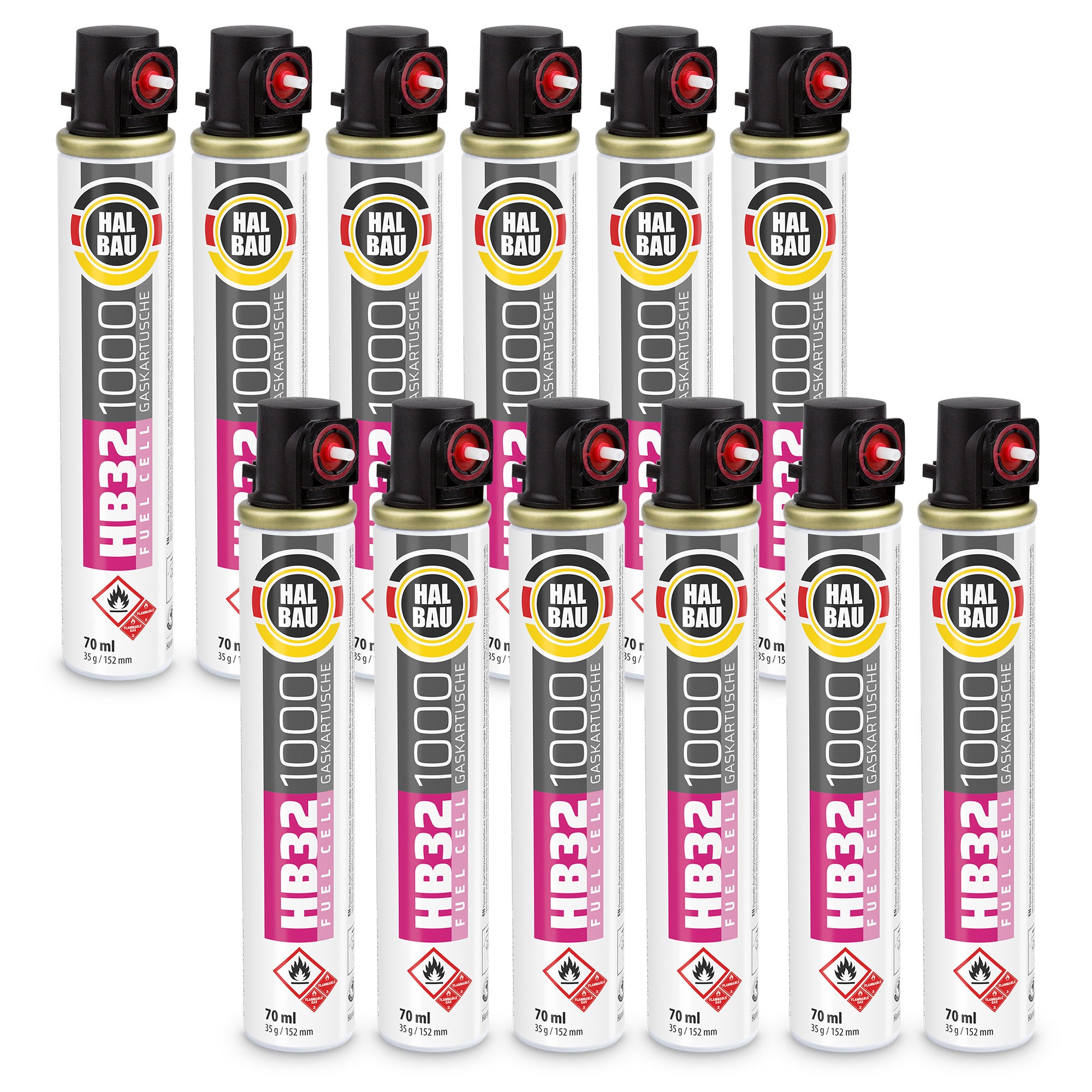 HALBAU Gaskartusche Für Gasbetriebene Setzgeräte Ersatzgas 152mm/74ml HB32 - 8 Stk