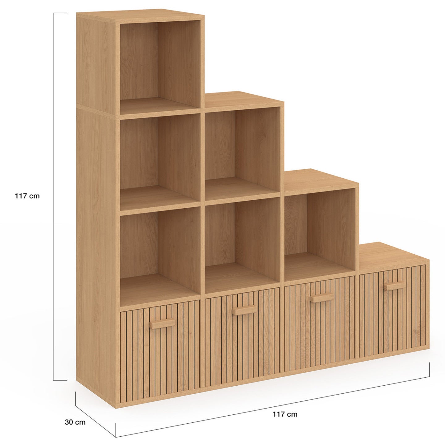 Meuble de rangement en escalier LORYS 4 niveaux effet lattes JULIETTE avec 4 tiroirs en tissu - 5