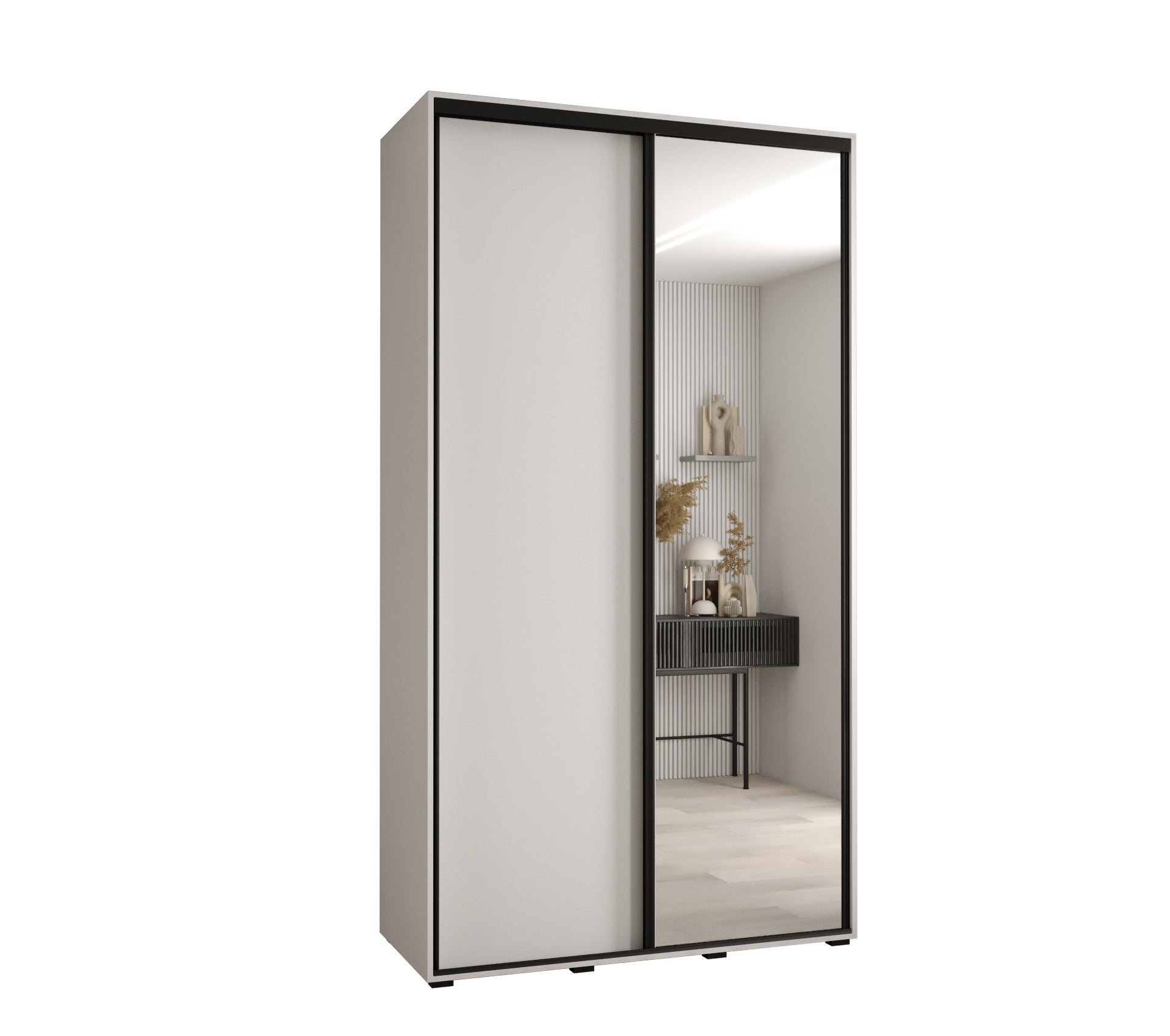 Szafa przesuwna z lustrem wysoka Davos 3 140 x 60 x 235,2 cm biały + biały + u. czarny - Abiks Meble