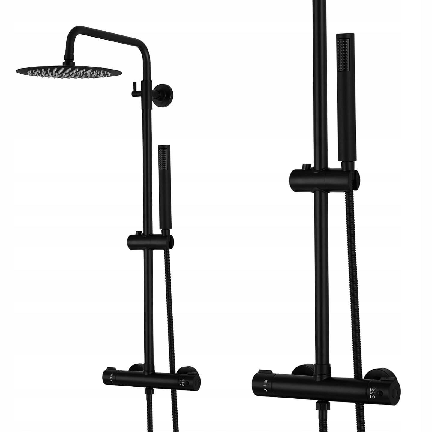 CZARNY ZESTAW PRYSZNICOWY KOLUMNA NATRYSKOWA Z OKRĄGŁĄ DESZCZOWNICĄ 25 CM