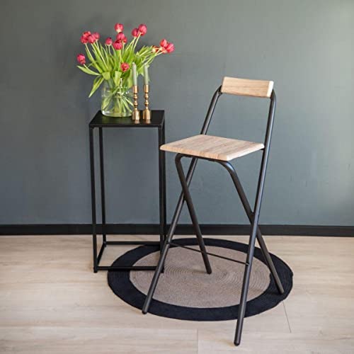 Tabouret de bar pliant avec dossier - Bois effet chêne et noir - L 48 x P 43 x H 98 cm - 2