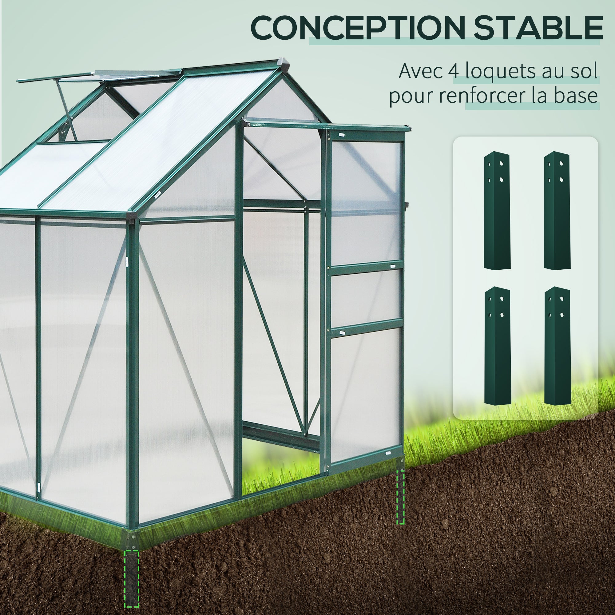 Serre fixe polycarbonate Outsunny 2,51 m² vert foncé - 6