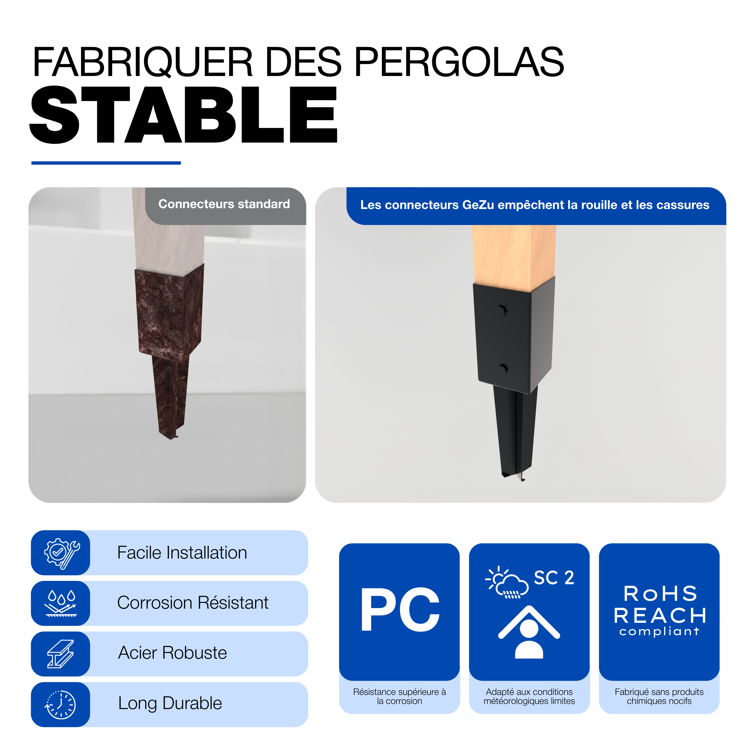 Ancre à enfoncer Revêtement en Poudre Noir 71 x 71 mm pour poteau en bois carrés GeZu Impex - 6