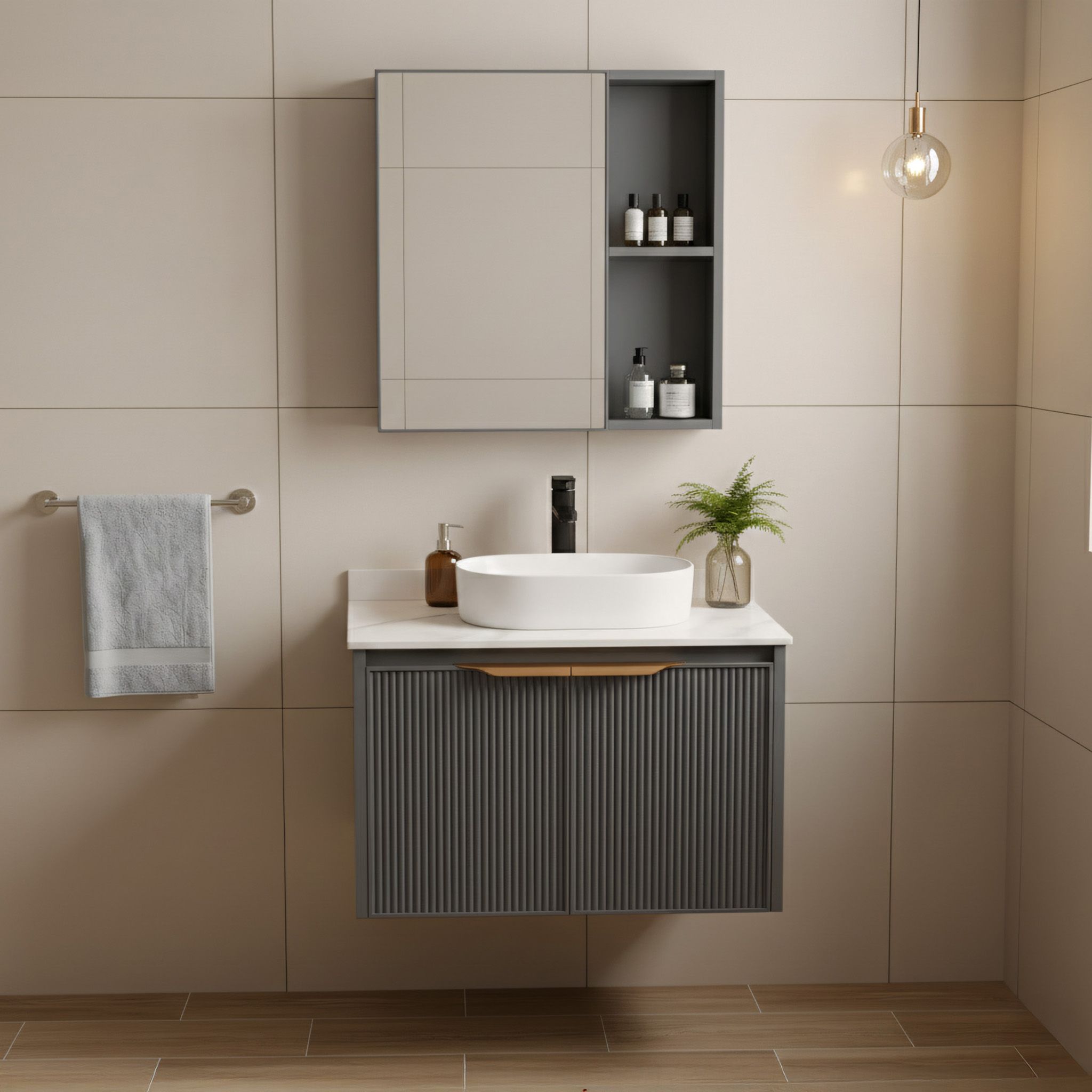Rea Set De Mobilier De Baie Cu Blat Marti 60cm Grey | Leroy Merlin