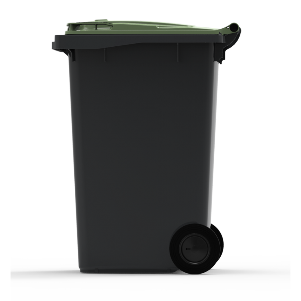 ESE France Conteneur Poubelle à déchets 2 roues - 240L - Robuste et Économique - 100% Recyclé - Gris avec Couvercle Vert - Fabriqué en France - 4