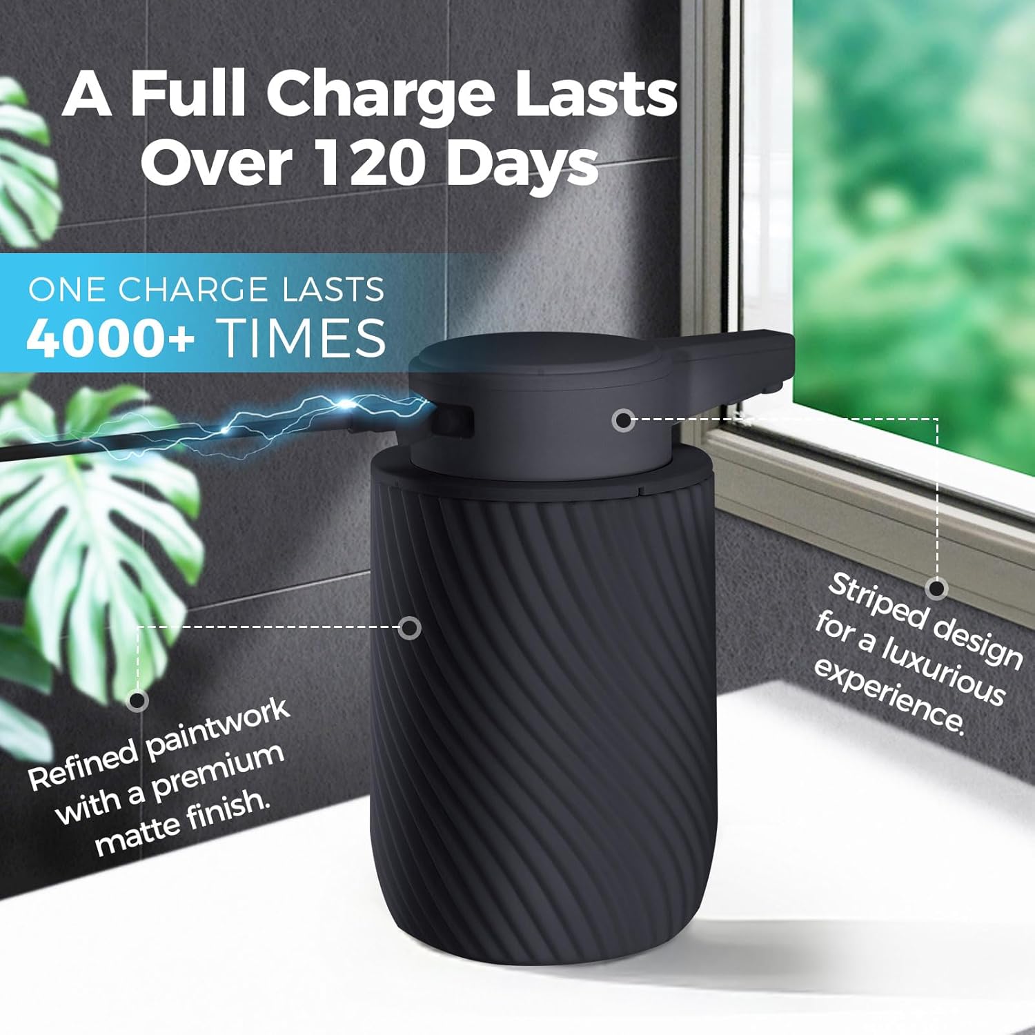 Distributore automatico di sapone 300 ml, distributore di sapone elettrico, sensore touchless, con ricarica USB, nero - 5