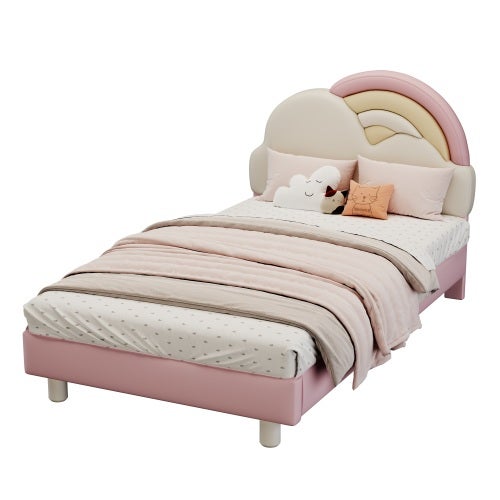 Lit Simple 90x200 Cm Avec Tête De Lit Princesse Papillon En Velours Rose - Cadre Stable Avec Sommier à Lattes, Pour Enfant Et Ado - 3