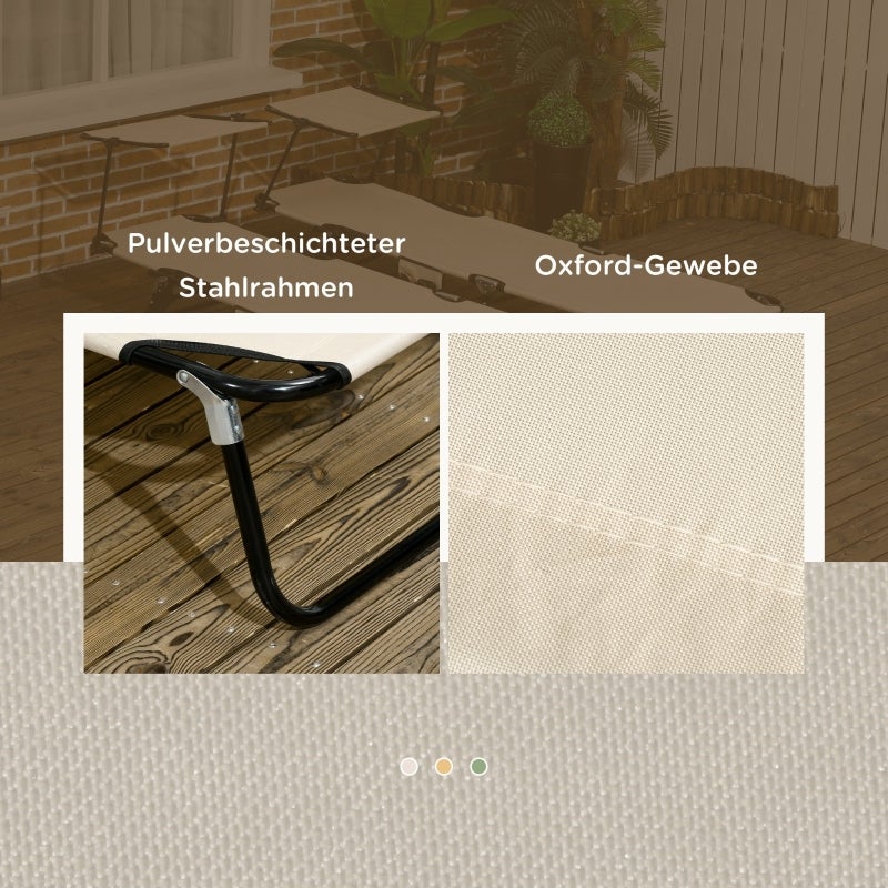 Ensemble de 2 chaises longues pliantes, chaises longues de jardin avec pare-soleil, dossier réglable en hauteur sur 5 positions - 7