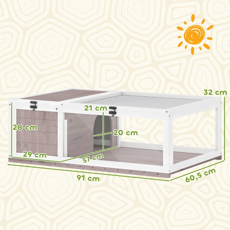 Casa para Tartarugas de Madeira com Tampa Abatível, Viveiro 91x60,5x32 cm, Marrom - 3