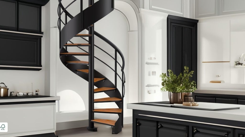 ESCADA EM ESPIRAL CAMBRIDGE EM FAIA VOLTA A ESQUIERDA ø140cm - ALT.315cm - SOGEM - 4