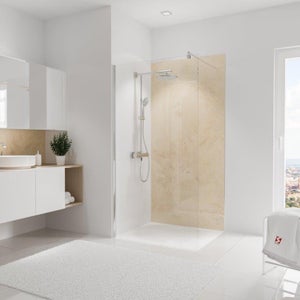 Schulte panneau mural 100x210 cm, revêtement pour douche et salle de bains, placement facile, DécoDesign BRIO, pierre beige brillant