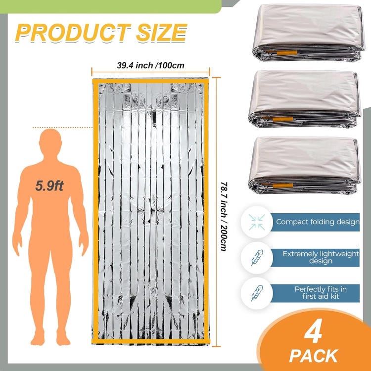 4 Pieces Isolé - Tissu Isolant Thermique, Imperméable, Matériel De Kit De Survie, Couverture De Survie Reutilisable, pour Camping - 2