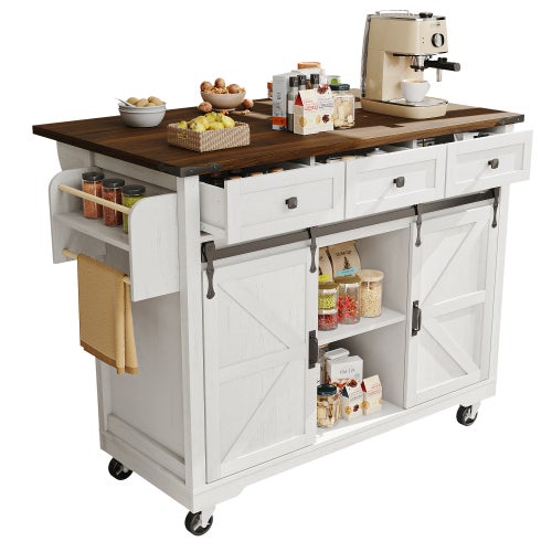 Chariot De Service Avec Plan De Travail Extensible,chariot De Cuisine Sur Roulettes Meuble De Cuisine Avec 2 Portes Coulissantes Et 3 Tiroirs 97227589