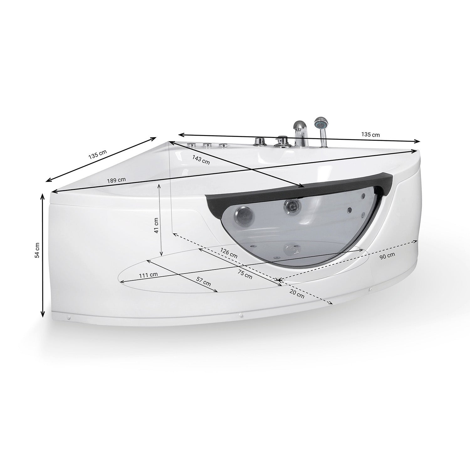 Baignoire Balnéo Tasmanie Jets 135 x135 x54 cm, by SPALINA - 2