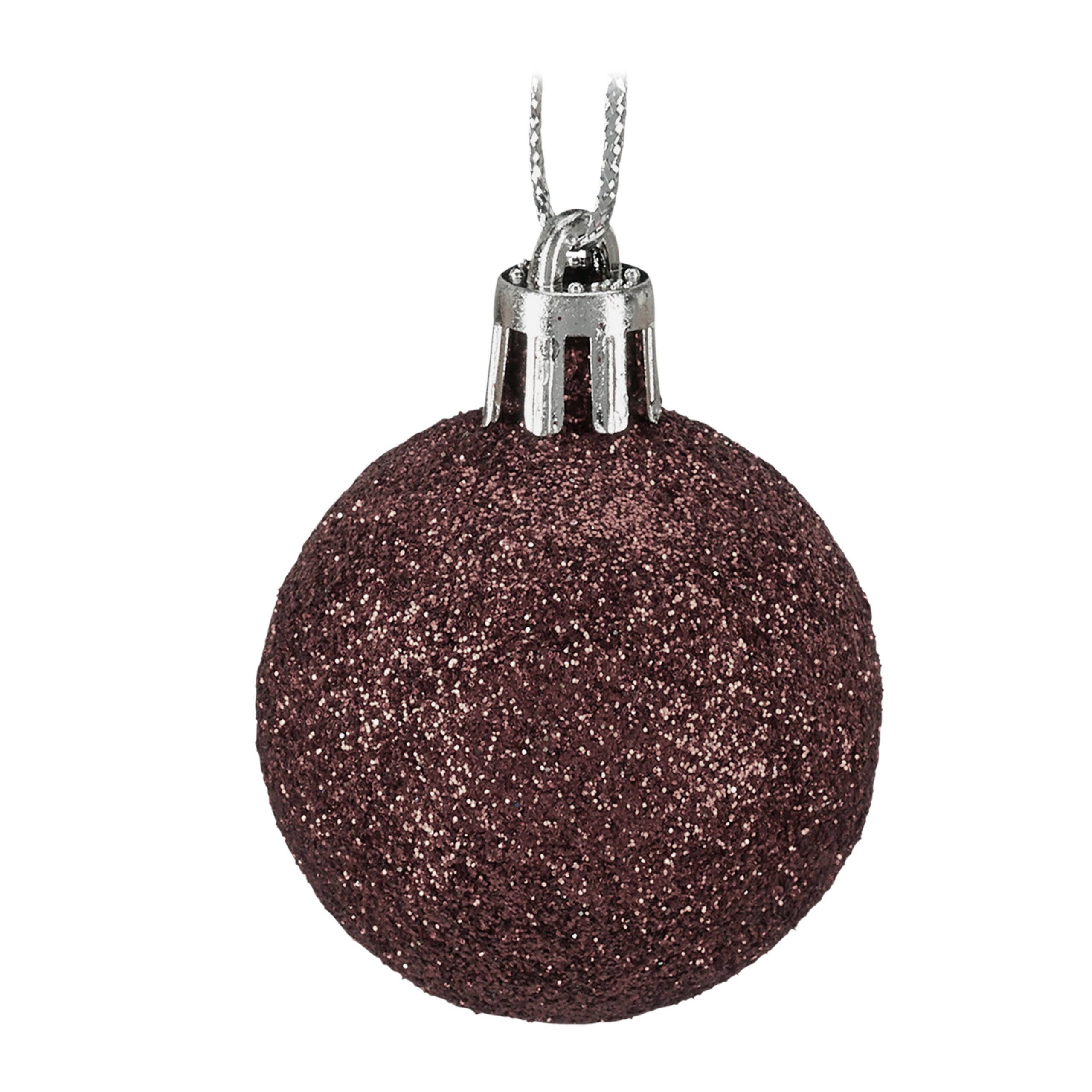 Boules de Noël en plastique, lot de 50, mates, brillantes et pailletées, ø 3, 4 et 6 cm, brunes, Relaxdays - 5